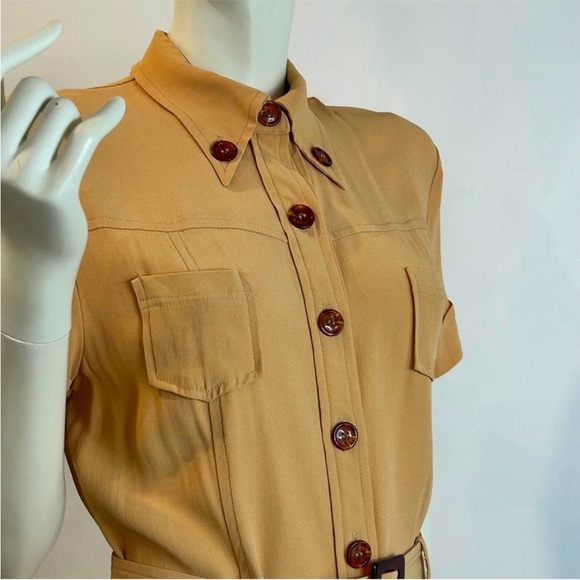 Vintage Crepe Safari Style Shirt Dress + Bonus Vintage Silk Scarf - Picture 10 of 15